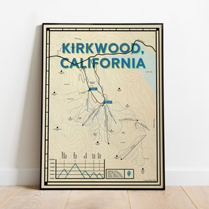 Kirkwood Ski Resort Map Poster / Lake Tahoe Art Print / Cabin Home Decor / Skier Gift