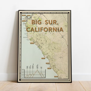 Big Sur Coast Karte Poster | California Highway 1 Kunstdruck | Boho Wohndekoration | Outdoorsy Road Trip Reise Geschenk