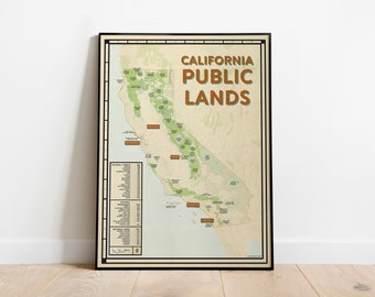 California Public Lands Map Art Print | National Parks & Forests Poster