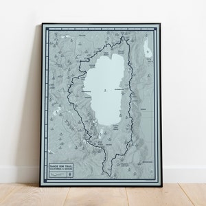 Cartel del mapa de Tahoe Rim Trail / Impresión de arte topográfico del lago Tahoe / Decoración del hogar de la cabaña Boho / Regalo de mochilero de montaña mochilero excursionista