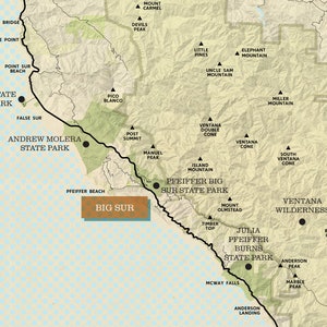 Big Sur Coast Map Poster | California Highway 1 Art Print | Boho Home ...