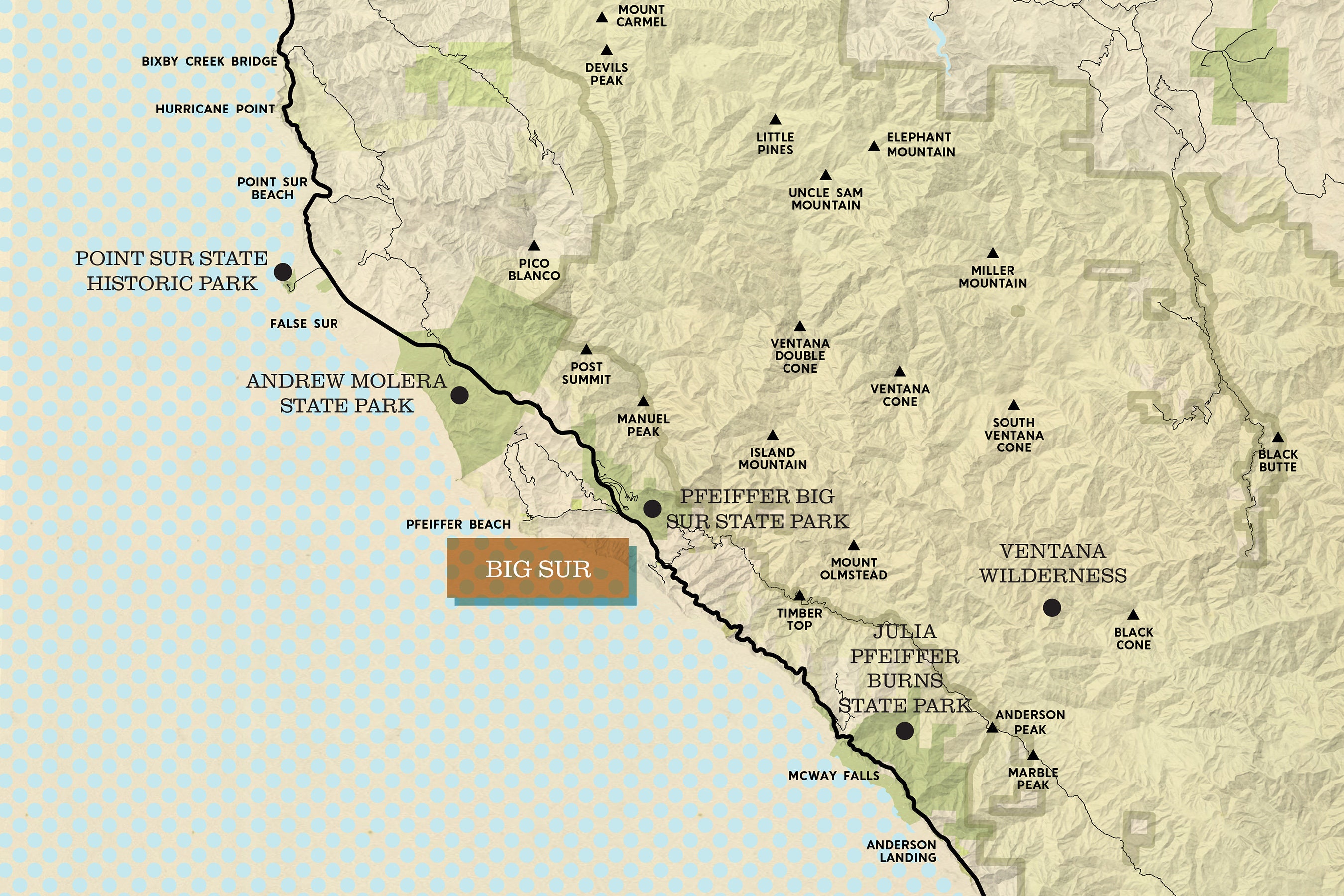 Big Sur Coast Map Poster | California Highway 1 Art Print | Boho Home ...