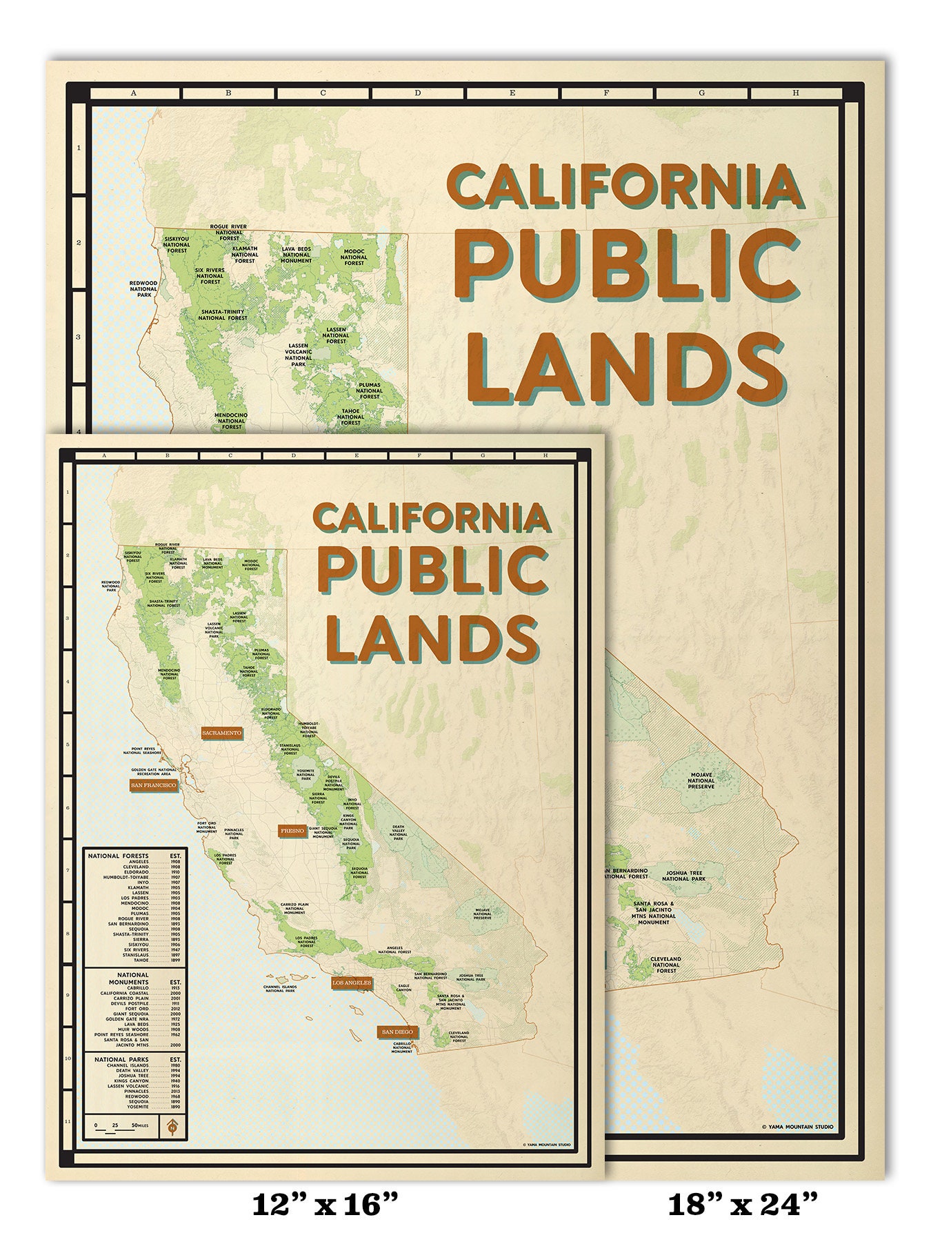 California Public Lands Map Poster California National Parks National 