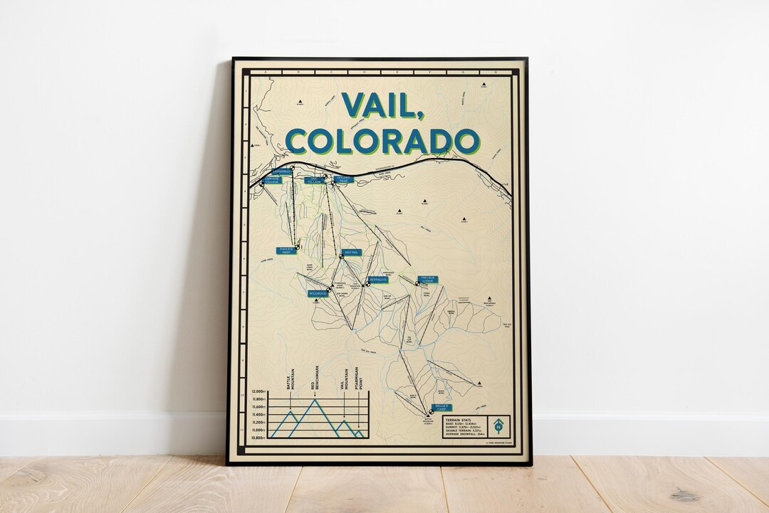 Map Vail Color Vail Ski Resort Map Art Print | Colorado Rockies Poster - Etsy