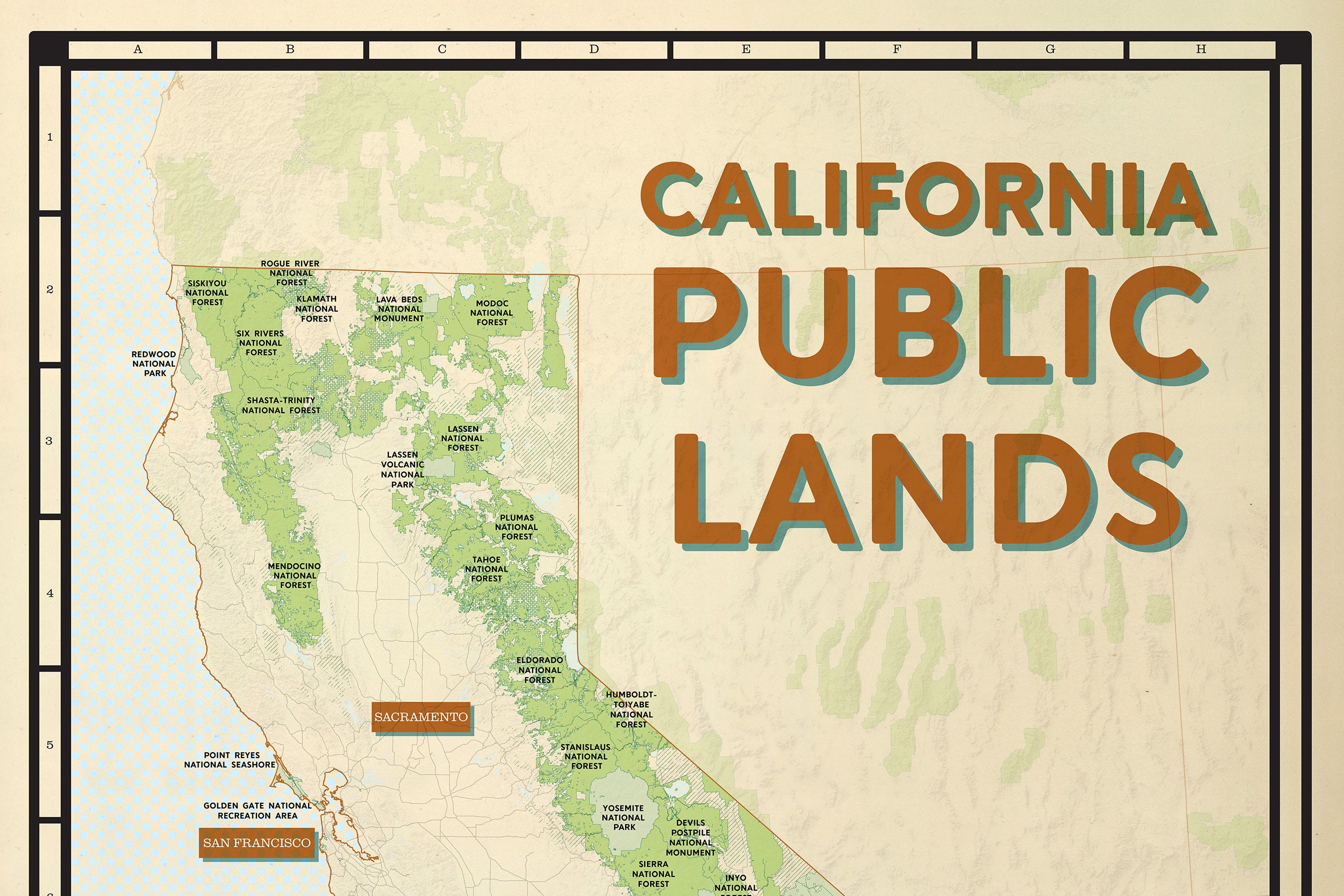 California Public Lands Map Poster California National Parks National 