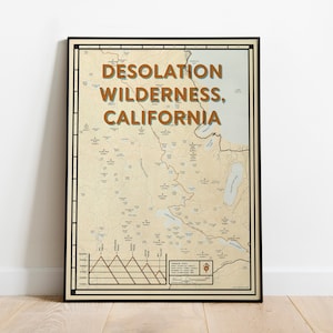 Póster de mapa de Desolation Wilderness / Impresión de arte topográfico de Lake Tahoe Basin / Decoración del hogar de boho Cabin / Regalo para excursionistas para mochileros