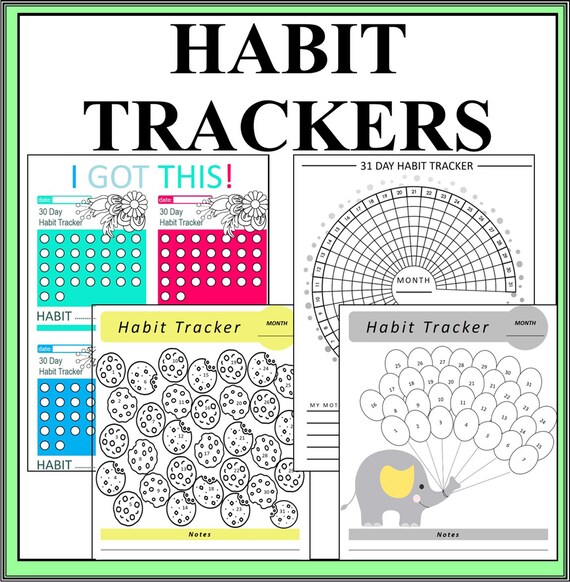 Habit Trackers 40 Different Tracker Sheets Colored and Black Etsy