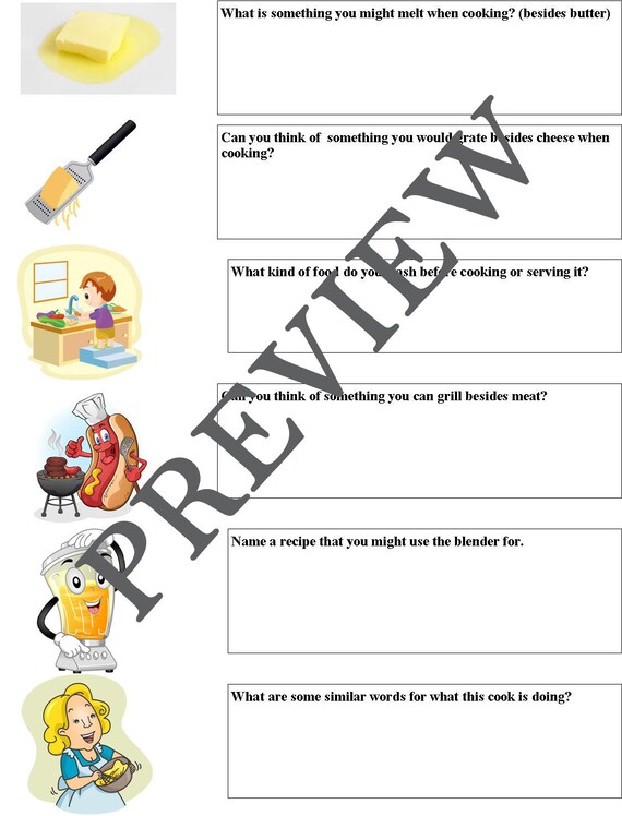 cooking vocabulary terms worksheets kitchen printables etsy
