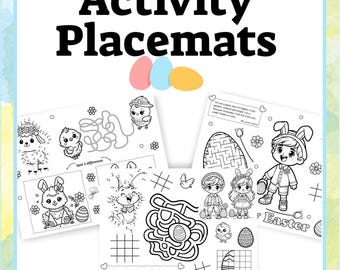 Easter Activity Placemats for Kids- 15 Easter Fun Designs with Puzzles, Coloring, Games, Jokes