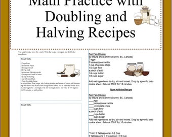 Doubling and Halving Recipes Worksheets, Cooking with Kids Printables
