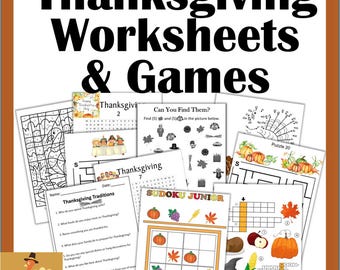 Thanksgiving Worksheets for Kids – Games, Puzzles, Mazes & Word Searches -60 pages