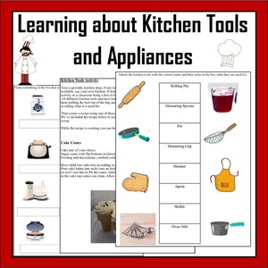 Learning about Kitchen Tools and Appliances Worksheets - Cooking with Kids Printables, Kitchen Worksheets