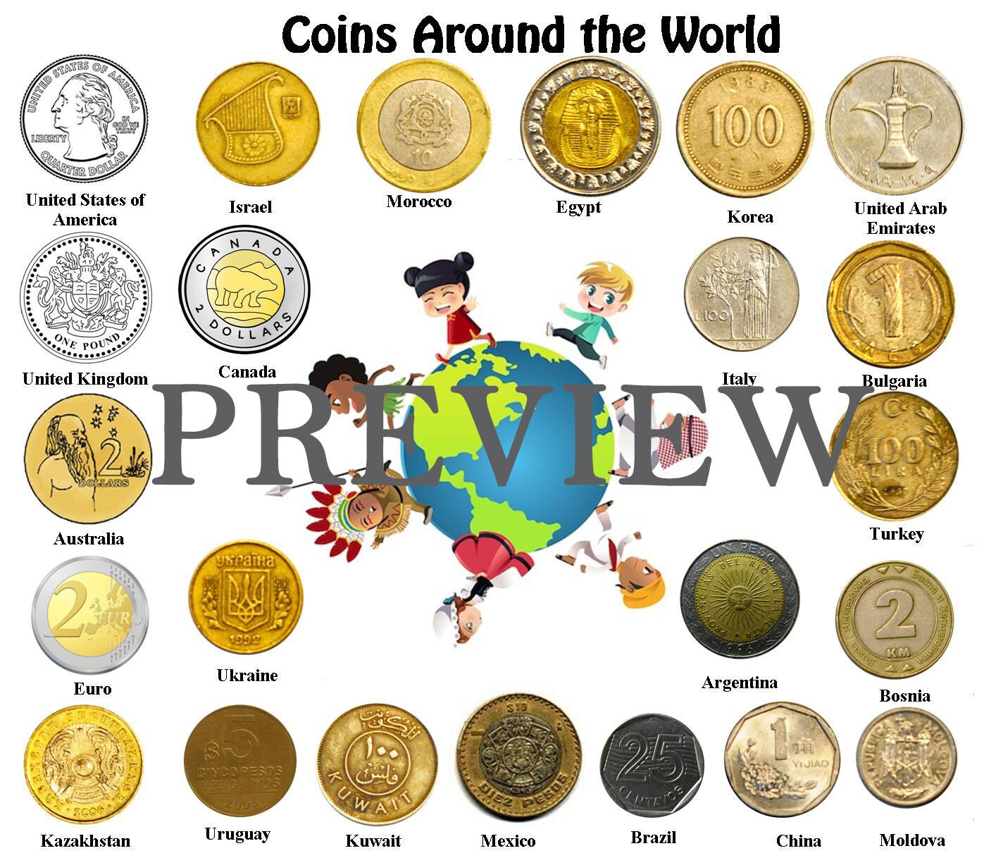 World Coins Poster and Worksheets World Money Printables, Geography Worksheets - Etsy
