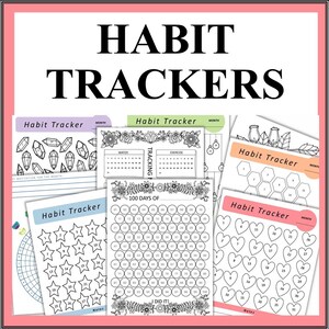 Habit Trackers – 50 Printable Monthly Tracker Sheets in Color - Black & White- Task Printable Checklists
