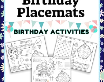 Manteles individuales de actividades de cumpleaños: 10 hojas imprimibles de juegos de fiesta (descarga digital)