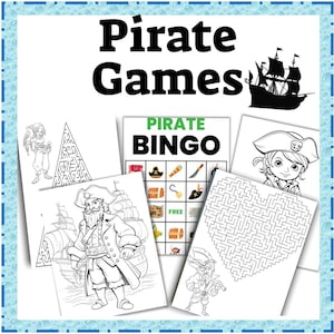 Pirate Activity Pack –Mazes, Bingo & Coloring Pages- Printable Mazes for Kids with a Pirate Theme Coloring and Bingo Sheets-Digital Download