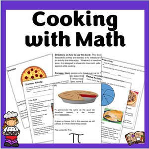 Peut inclure: Une feuille de travail imprimable colorée pour enseigner les concepts mathématiques en utilisant des activités de cuisine. La feuille de travail présente une pizza, une tarte et un ballon de basket, avec des instructions pour calculer le diamètre, le rayon et la surface. Le texte "Cuisine avec les maths" est affiché en gros caractères en haut de la page.