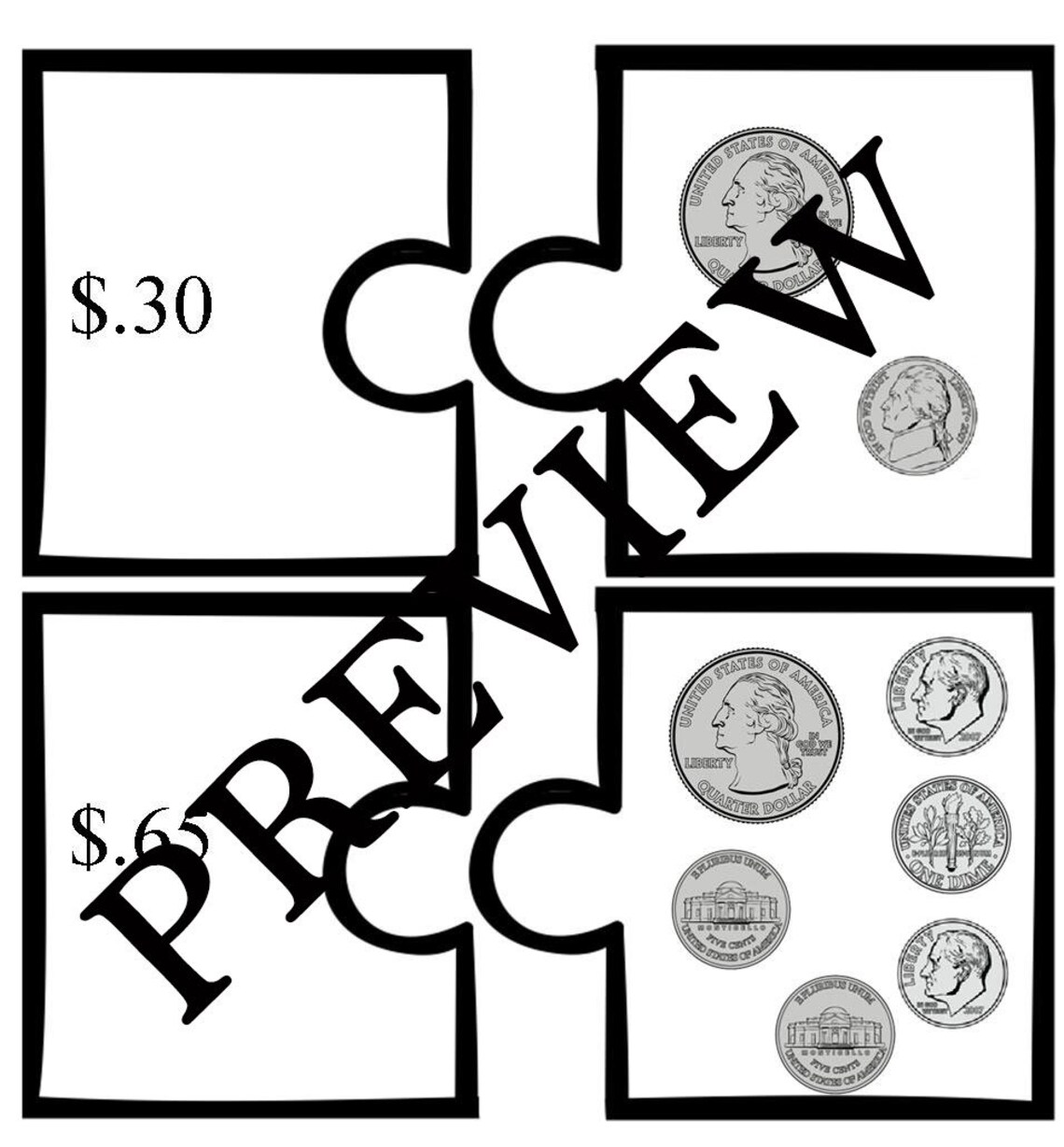USA Money Puzzles Printable Money Skills Games, Practice Counting Money