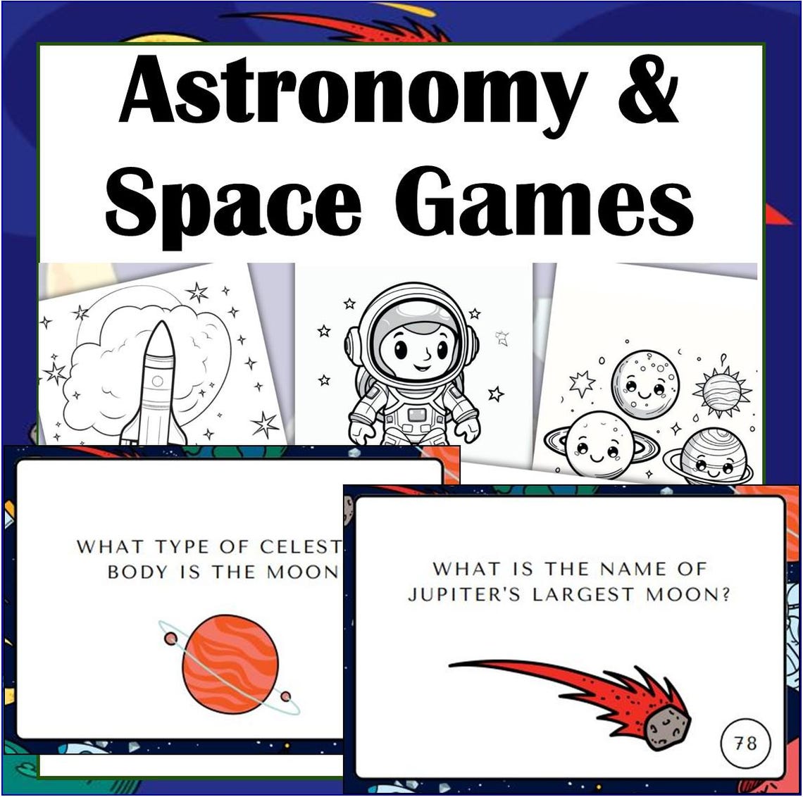 Trivia Color Sheets Space Trivia Cards & Coloring Pages: 100 Facts, STEM Activity (digital ...