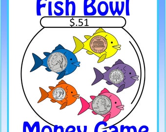 Fish Bowl Counting Coins Money Math Game-  Printable Money Skills Games, Practice Counting Money Game