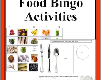 Jogo de bingo de comida e atividades culinárias: materiais educativos para crianças (download digital)