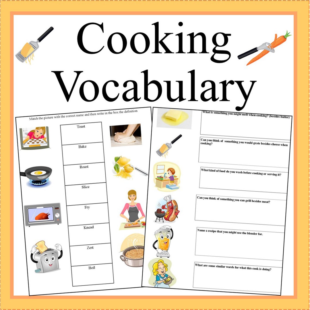 Cooking Vocabulary Terms Worksheets Kitchen Printables, Kitchen