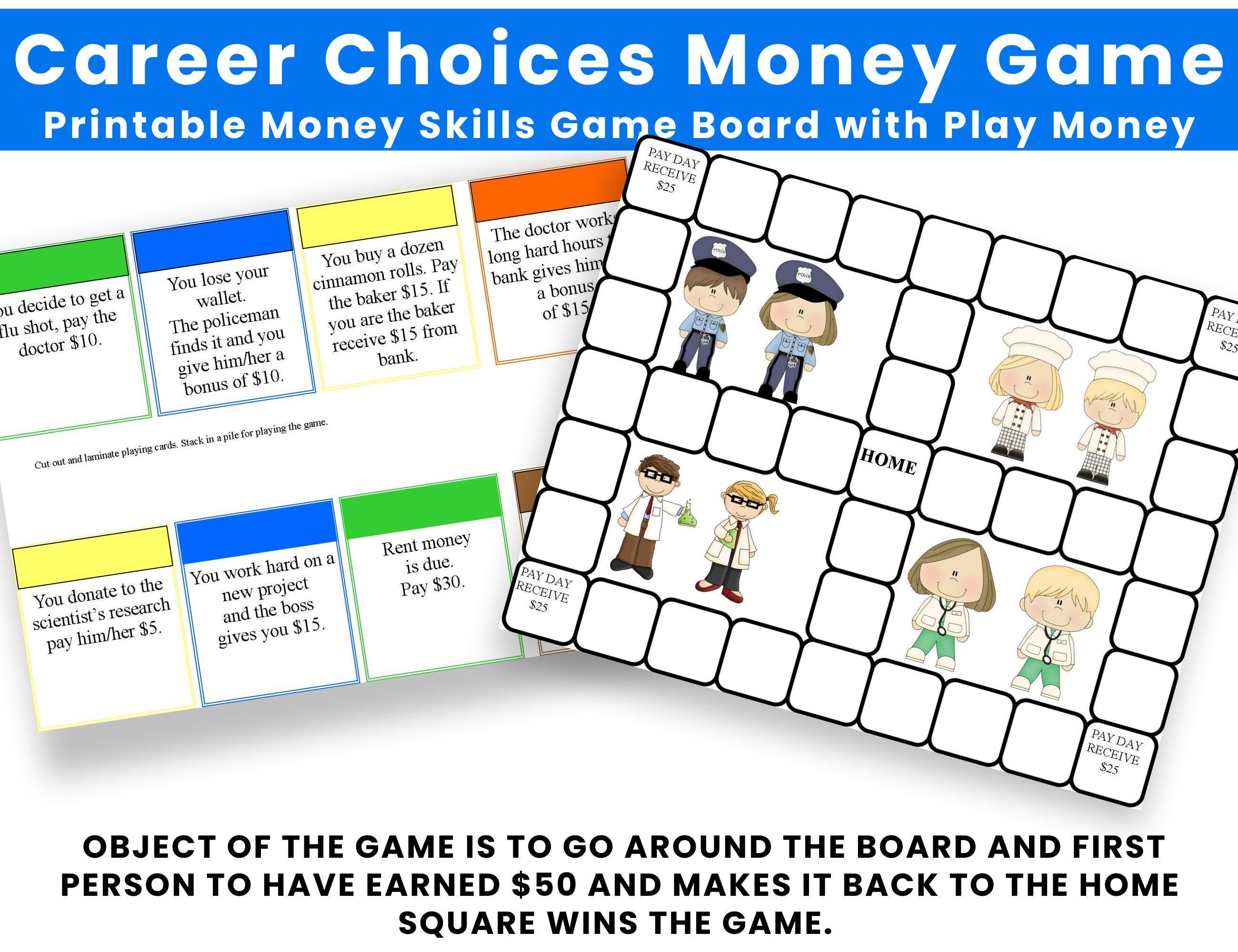 Career Choices Money Game: Printable Financial Literacy Board Game ...