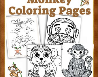 Monkey Coloring Pages & Dot-to-Dot: 15-Page Printable Set (Digital Download
