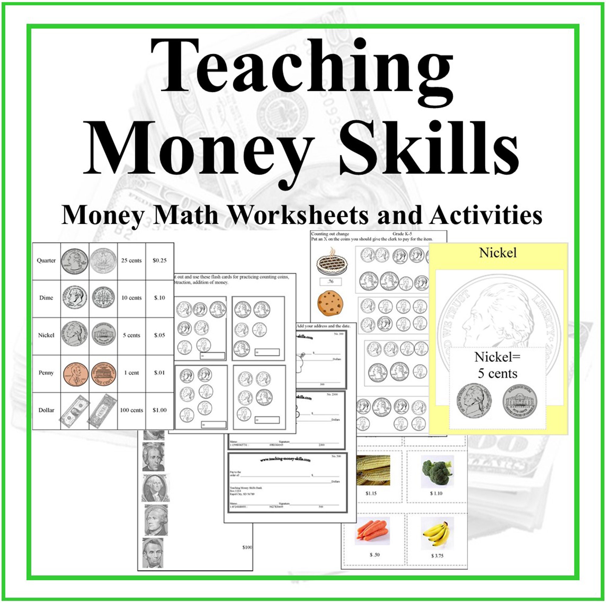 Teaching Money Skills Workbook on Money Math Skills, Money Printables