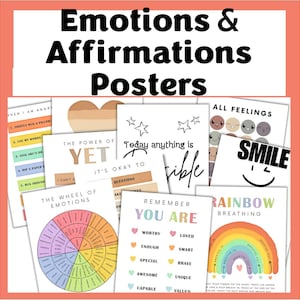 20 posters met emoties en bevestigingen: visuals voor kinderen met gevoelens en positieve mindset (digitale download)
