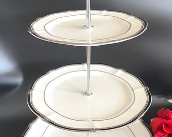 3 Tier Cake Stand by Noritake (Gilded Platinum) for Afternoon Tea (Vintage China)