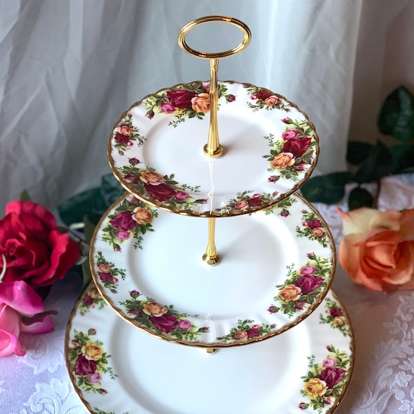 Royal Albert Old Country Roses 3 Tiered Cake Stand ONLY for Afternoon Tea (Vintage China)