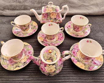 RARE Vintage Tea Set by Royal Patrician (Yellow & Pink Chintz Roses)
