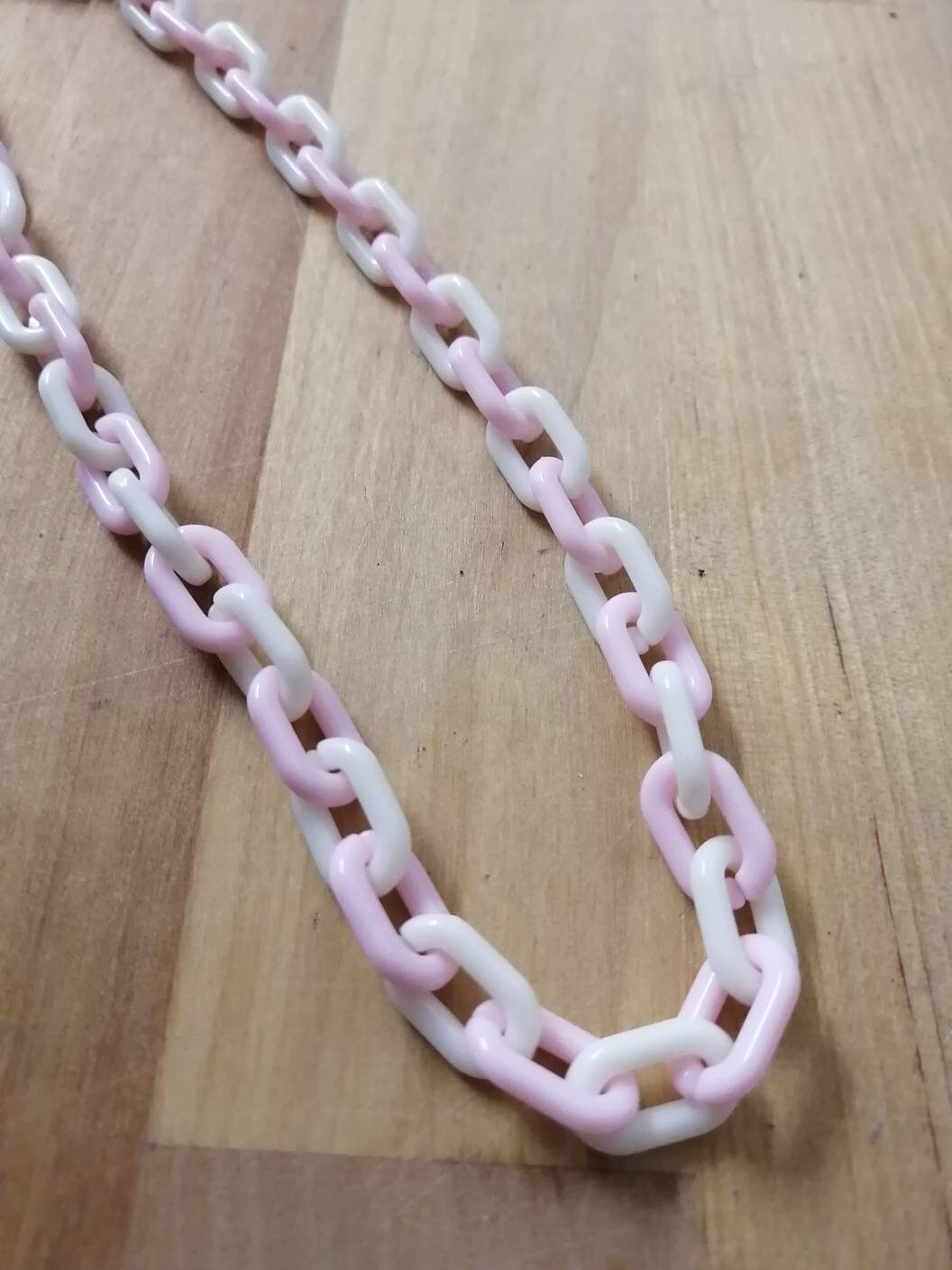 Pink and white plastic chain choker necklace for women Etsy