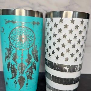 Personalized 20oz Tumbler with Handle & Straw, Laser Engraved Cup, FULL WRAP