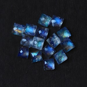 Natural Rainbow moonstone Irregular cut faceted Dome Square Shape  gemstone for making jewelry