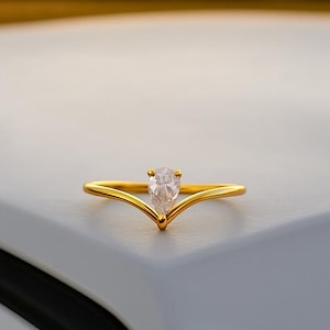 2.50 Carat Pear Moissanite Ring: Thick Band Yellow Gold, Art Deco Engagement