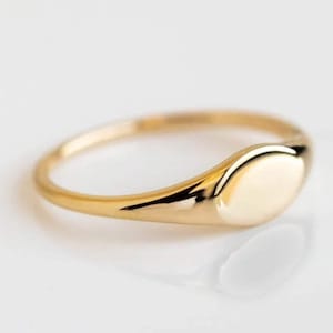 14k Solid Gold Tiny Signet Ring: Personalized Engravable Pinky Ring