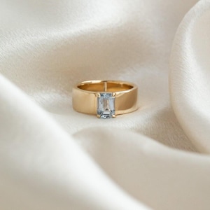 Emerald Cut Aquamarine Ring: Vintage 14k Gold Art Deco Engagement