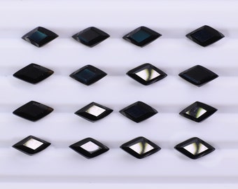 Natural Black Onyx Gemstone, Rhombus Shape Onyx, Faceted Cabochon Onyx, , Dark Black Color. 4x8mm