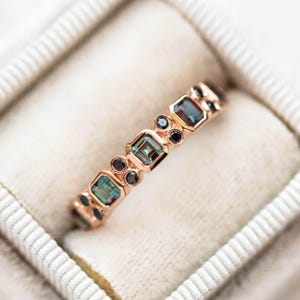 Vintage Alexandrite & Onyx Band: Sterling Silver Princess Cut Engagement Ring