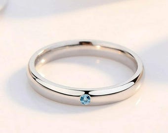 Anillo de promesa para parejas de anime: banda de plata de ley con aguamarina, grabado gratuito.