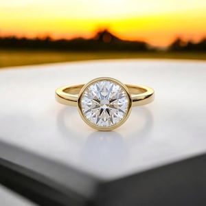 Anillo de compromiso vintage redondo de moissanita, engaste biselado, anillo de boda solitario de plata de ley.