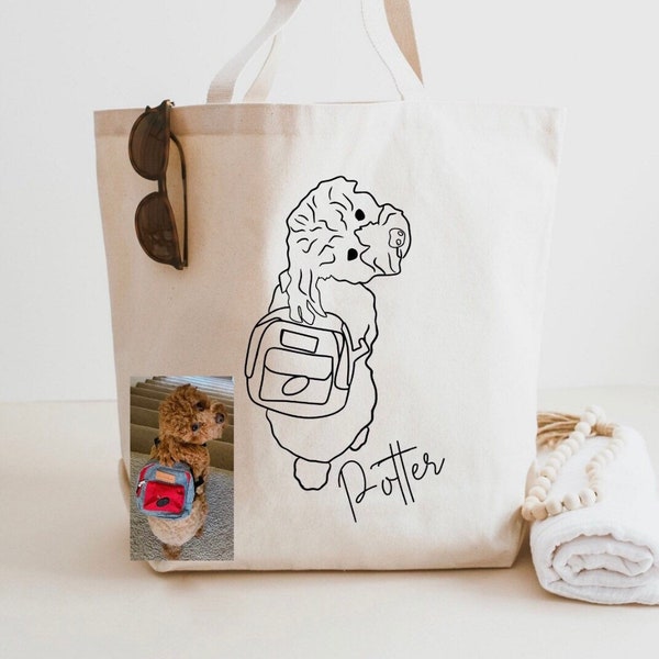 Custom Tote Bag, Portrait Tote Bag, Tote Bag, Personalized tote, Pet Portrait, Custom Portrait Cat Dog Bag, Personalized Pet Portrait