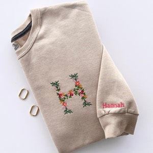 Floral Letter Custom Embroidered Crewneck, Personalized Initial Sweatshirt, Floral Embroidered Sweatshirt, Embroidered Sweatshirt