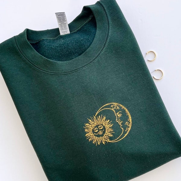 Sun Moon Sweatshirt, Embroidered Crewneck, Aesthetic Sweatshirt, Moon And Sun Sweatshirt, Embroidered Sweatshirt