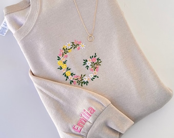 Floral Letter Custom Embroidered Crewneck, Personalized Initial Sweatshirt, Floral Embroidered Sweatshirt, Embroidered Sweatshirt