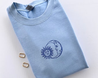 Sun Moon Sweatshirt, Embroidered Crewneck, Aesthetic Sweatshirt, Moon And Sun Sweatshirt, Embroidered Sweatshirt