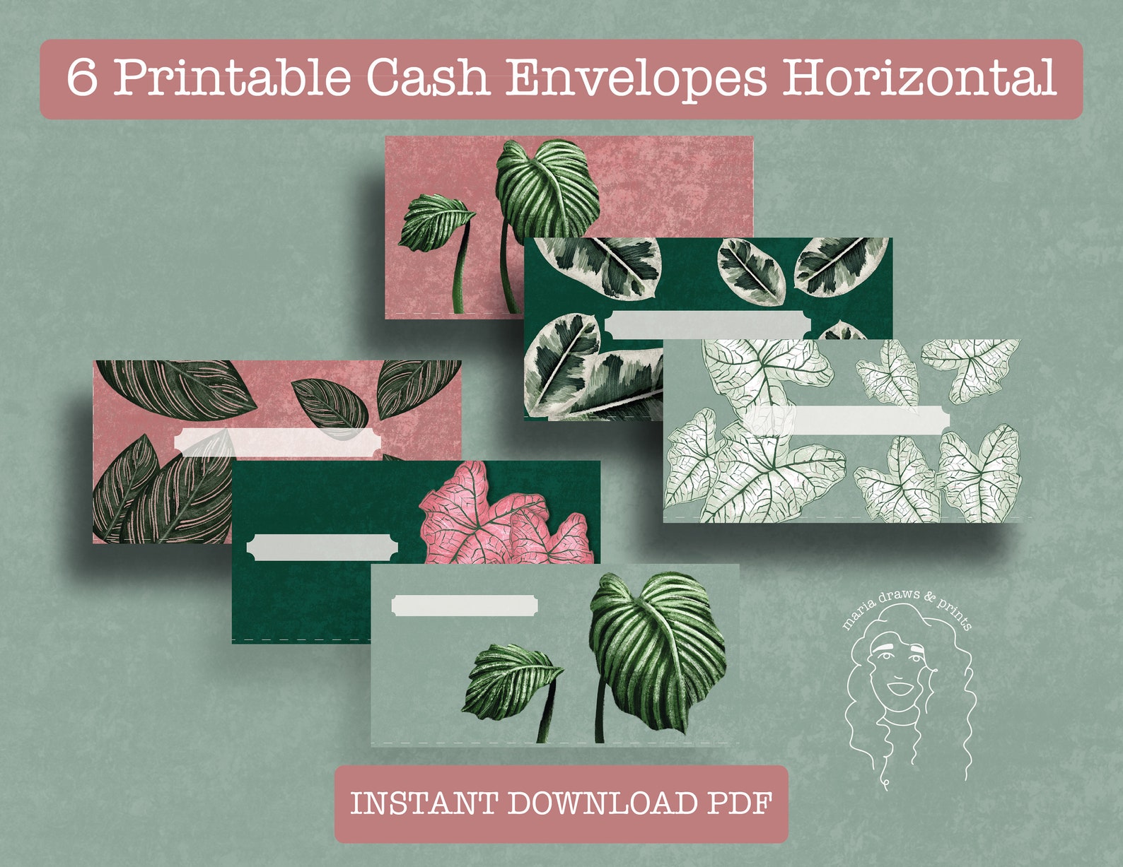 Printable Cash Envelopes Horizontal Pretty Leaves | Etsy