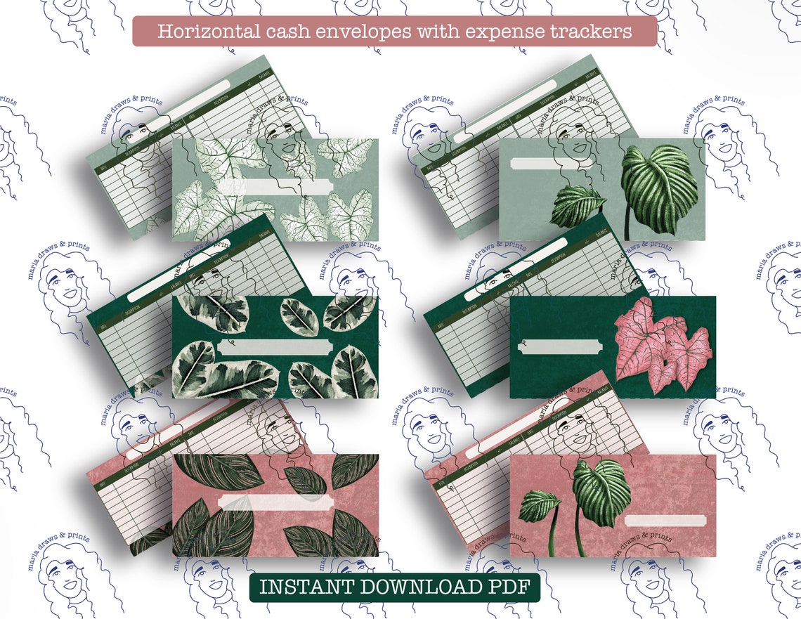 Printable Cash Envelopes Horizontal Pretty Leaves - Etsy